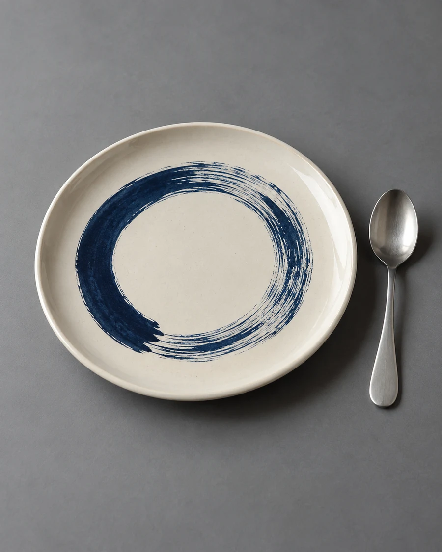Petite assiette ivoire personnalisée avec motif bleu