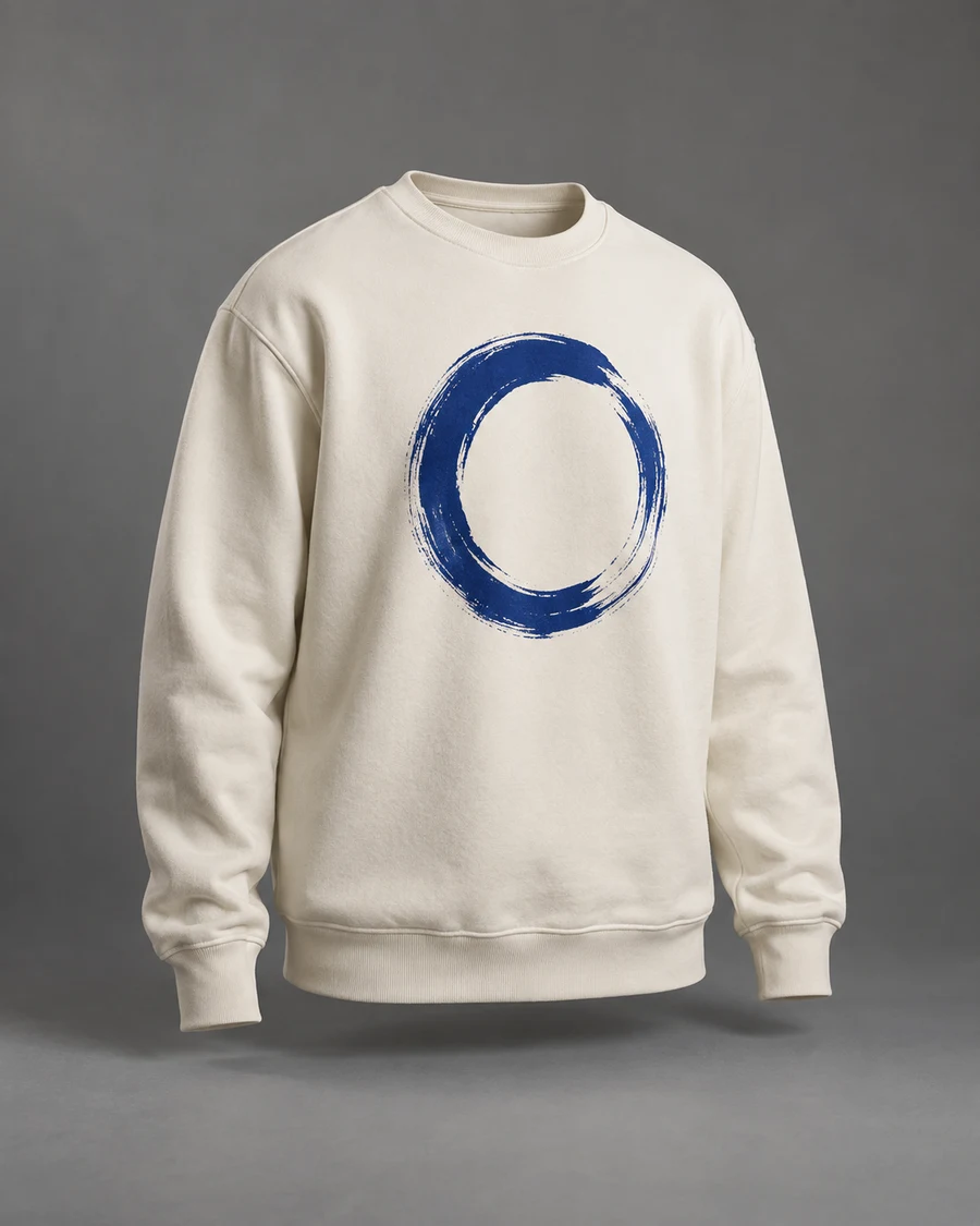Sweat ivoire à manches longues avec motif bleu imprimé