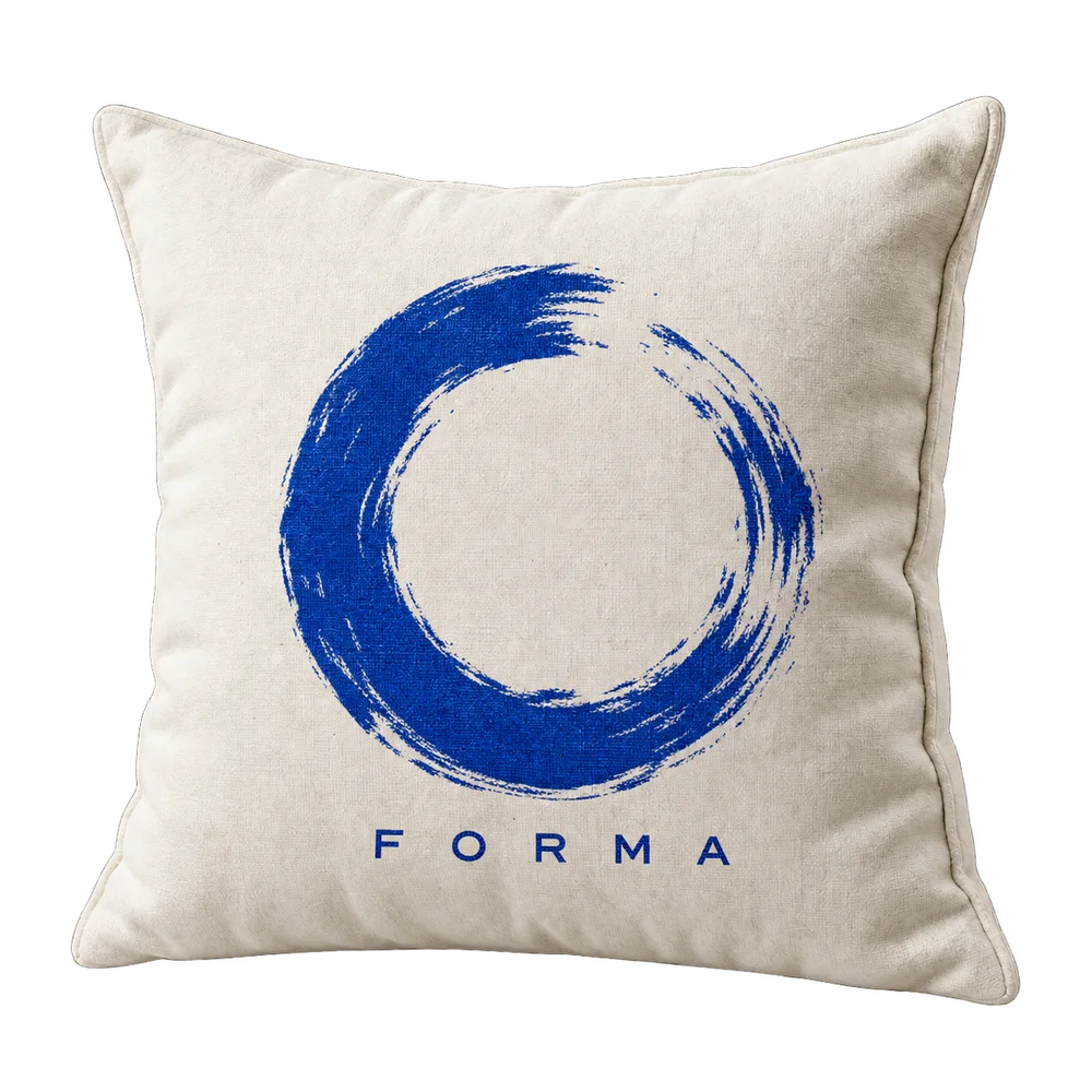 Coussin ivoire imprimé d’un grand cercle bleu