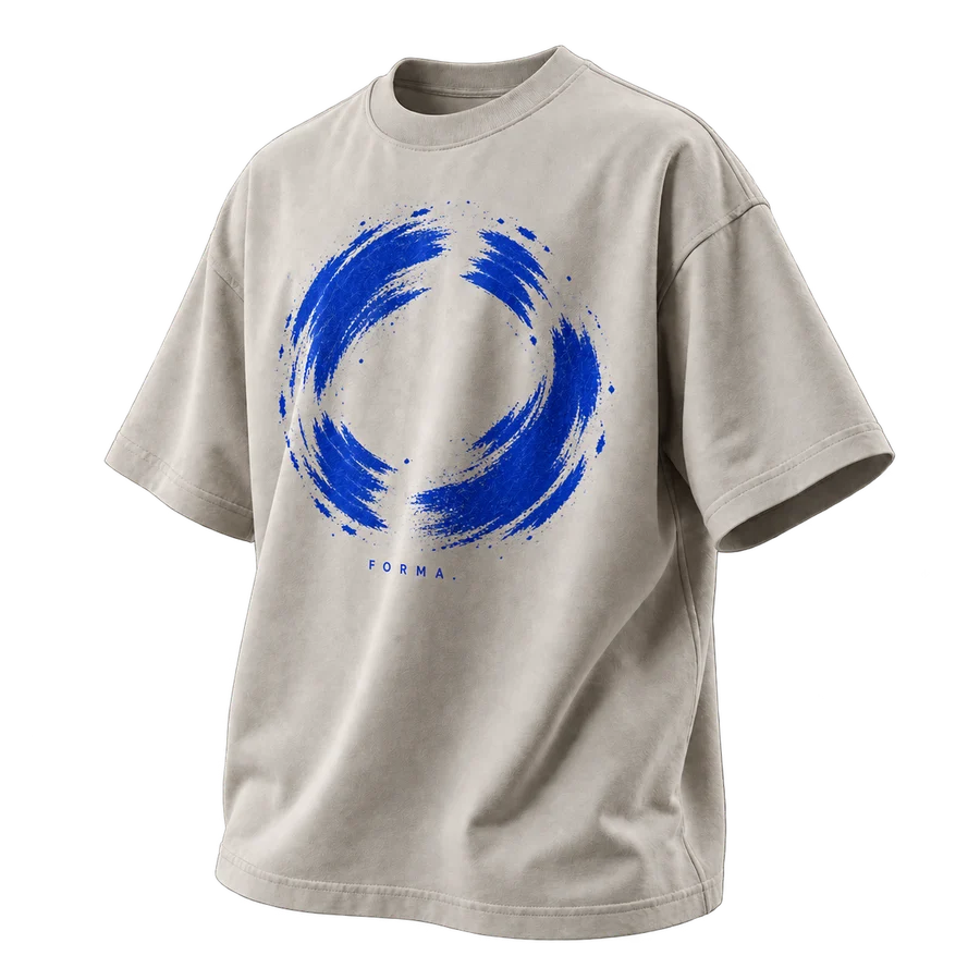 T-shirt ivoire imprimé d’un motif bleu